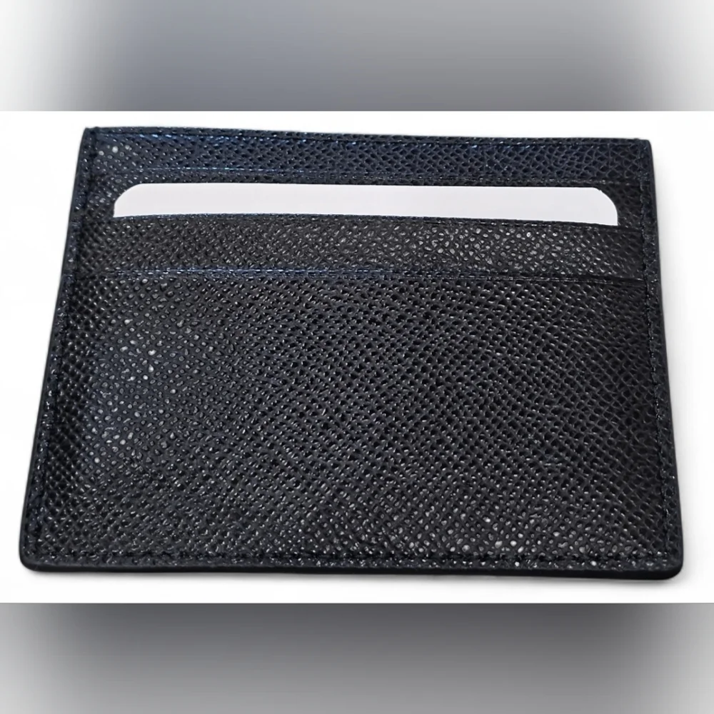 Furla Classic Credit Card Case Textured Leather In Black, New